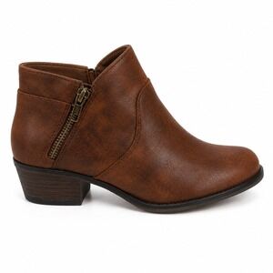 Nee Sun Stone Ankle Boots 6M Brown Side Zip Block Heel Western Bootie Almond